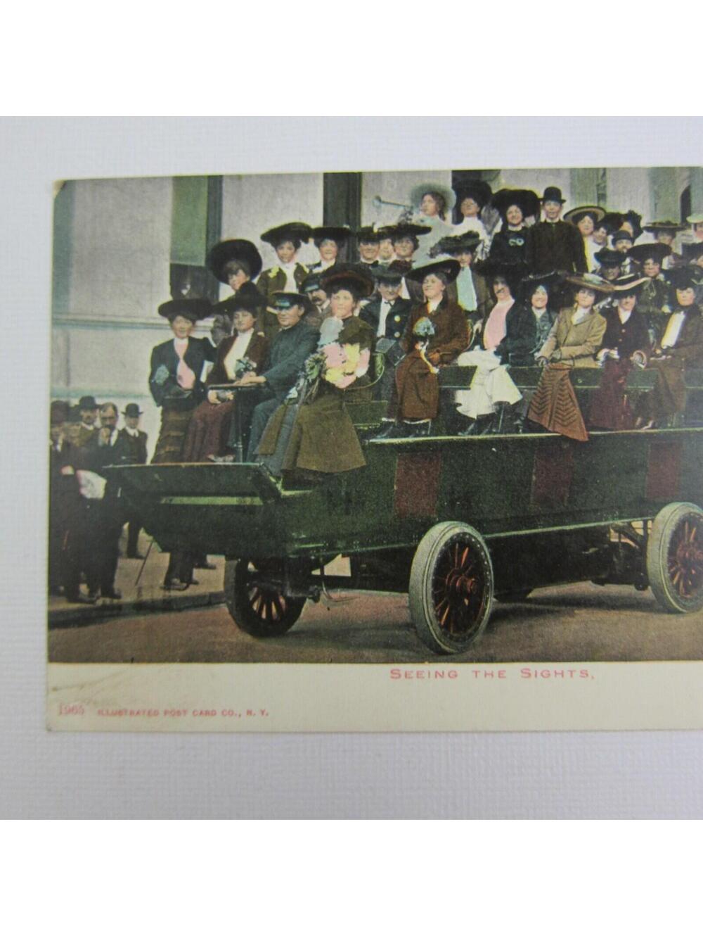 Antique Postcard Electric Bus New York Sightseeing Tour UNPOSTED RARE - Picture 2 of 12